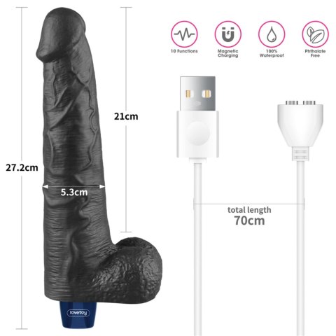Dildo wibrujące realistyczne Lovetoy TPE czarne 27cm ładowane
