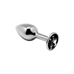 Mini metalowy korek analny Alive czarny z kryształem 7 cm