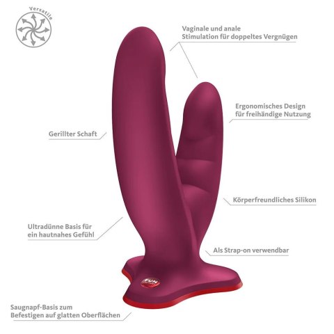 Dildo podwójne z przyssawką Fun Factory Ryde bordowe