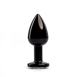 Korek analny Fantasy czarny z białym diamentem 7 cm