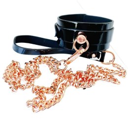 Zestaw High Gloss O-Ring Collar+Leash Black/Rose Gold Kinky Diva