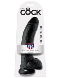 9' Cock With Balls Black Dildo Z Jądrami Czarne 23Cm King Cock