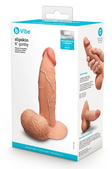 b-Vibe Slipskin Girthy 6 cali: realistyczne dildo z silikonu reagującego na nacisk, 15,4 cm długości, obwód 13,8 cm