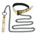 OBROŻA BONDAGE FETISH METALLIC PUP COLLAR WITH LEASH