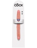 Smukłe dildo dwustronne z PVC bez ftalanów w kolorze Light, z fakturą skóry RealDeal. Ma 30,2 cm długości, 13,5 cm użytkowej
