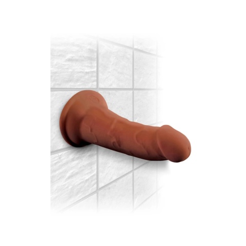 Brązowe dildo z trzema strefami twardości, przyssawką i podstawą pod uprząż
