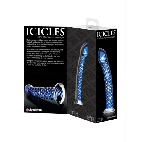 Icicles No. 29 ręcznie dmuchany szklany masażer, 17,8 cm długości, szerokość 3 cm, do zabawy temperaturą.