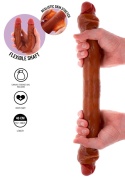ToyJoy Get Real Foreskin Double Dong: podwójne dildo z płynnego silikonu, 46 cm, dwie końcówki z ruchomą skórą, karmelowy odcień